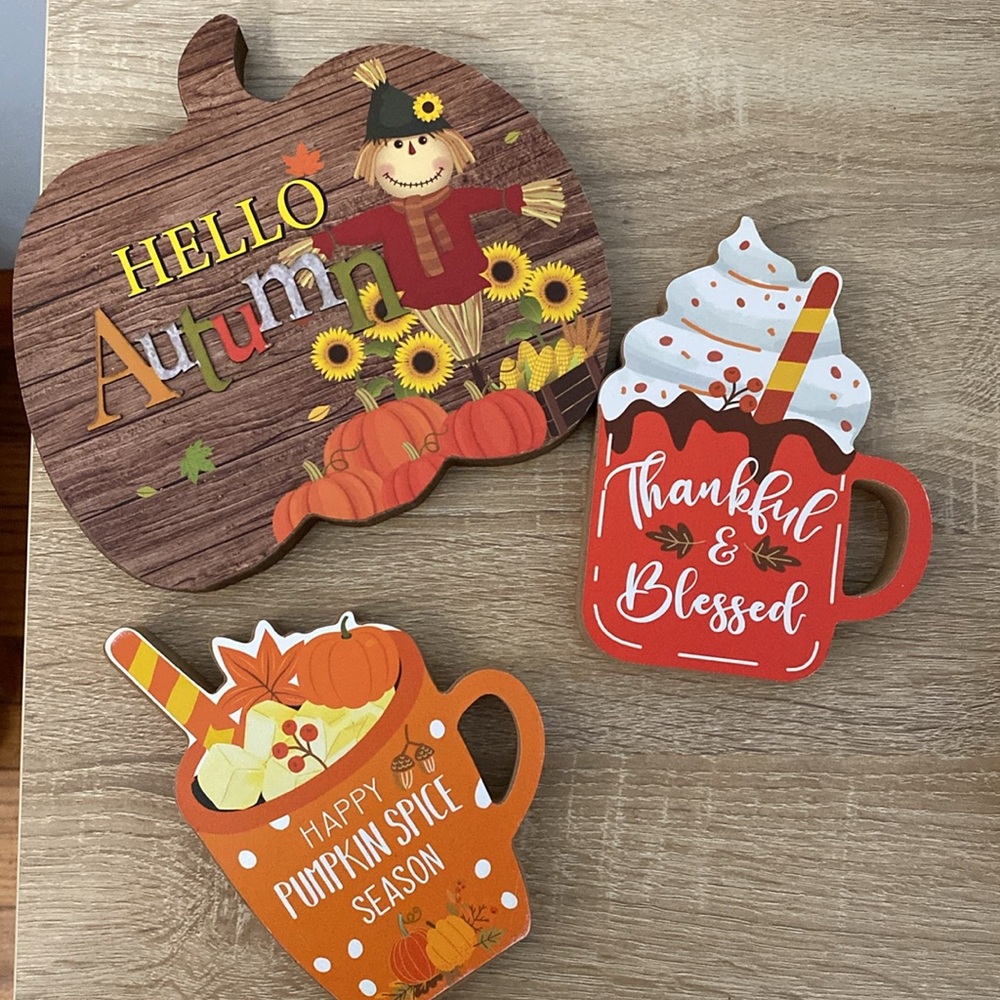 Autumn Pumpkin Spice Fall Table Top Decorations Set of (3) NWT